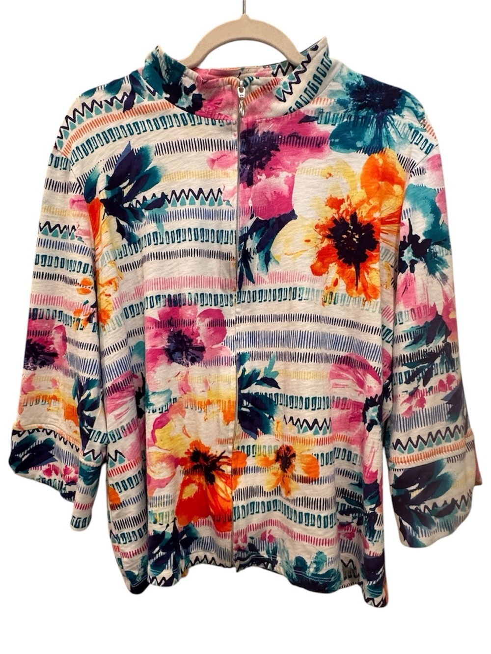Tropical Print Full Zip Lightweight Jacket Vacation Layer Bold Sz L